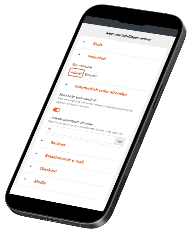 mock up met Dotrental verhuur instellingen